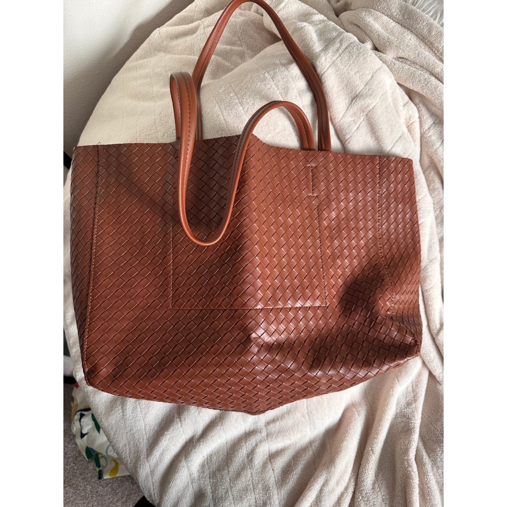 Old Navy Brown Woven Faux Leather Oversized Tote Bag